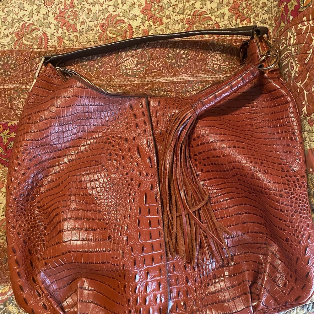 G.I.L.I Crocodile double zip Hobo Bag